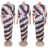 Printed Drawstring Shoulder Long Sleeve Skirt Two Piece Set NY-10910