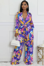Fashion Print Long Sleeve Tie Up Loose Jumpsuit XHXF-8709