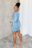 Fashion Long Sleeve Denim Two Piece Skirt Set LX-6032