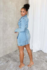 Fashion Long Sleeve Denim Two Piece Skirt Set LX-6032