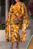 Plus Size Printed Fly Sleeve Split Maxi Dress NY-10916