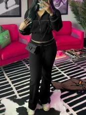 Solid Color Long Sleeve Zipper Two Piece Pants Set CH-24065
