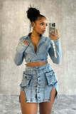 Fashion Long Sleeve Denim Two Piece Skirt Set LX-6032