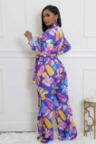 Fashion Print Long Sleeve Tie Up Loose Jumpsuit XHXF-8709
