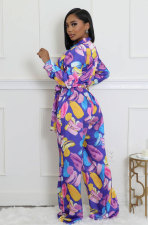 Fashion Print Long Sleeve Tie Up Loose Jumpsuit XHXF-8709