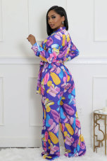Fashion Print Long Sleeve Tie Up Loose Jumpsuit XHXF-8709