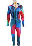 Fashion Print Long Sleeve Zipper Pants Suit XHXF-8710