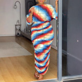 Printed Drawstring Shoulder Long Sleeve Skirt Two Piece Set NY-10910