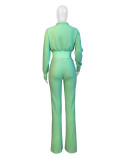 Solid Color Long Sleeve Zipper Two Piece Pants Set CH-24065