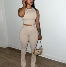 Solid Color Sleeveless Two Piece Pants Set LM-8383