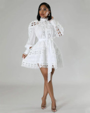 Plus Size Lace Patchwork Hollow Out Mini Dress NY-10909