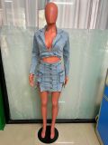 Fashion Long Sleeve Denim Two Piece Skirt Set LX-6032