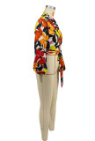 Fashion Print Long Sleeve Tie Up Tops XHXF-8708
