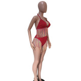 Solid Color Sexy Tie Bikini Tassel 2 Piece Swimsuit SMD-2502