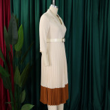 Plus Size Blazer Collar Press Pleated Midi Dress GATE-538