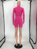 Solid Color Long Sleeve Skinny Two Piece Shorts Set SMD-2503