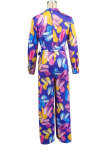 Fashion Print Long Sleeve Tie Up Loose Jumpsuit XHXF-8709