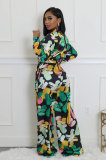 Fashion Print Long Sleeve Tie Up Loose Jumpsuit XHXF-8709