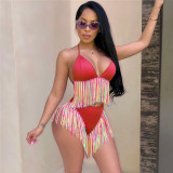 Solid Color Sexy Tie Bikini Tassel 2 Piece Swimsuit SMD-2502