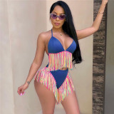 Solid Color Sexy Tie Bikini Tassel 2 Piece Swimsuit SMD-2502