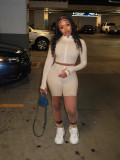 Solid Color Long Sleeve Skinny Two Piece Shorts Set SMD-2503
