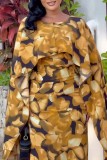 Plus Size Printed Fly Sleeve Split Maxi Dress NY-10916