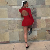 Long Sleeve Solid Color Ruffles Mini Dress BLG-D4917510A