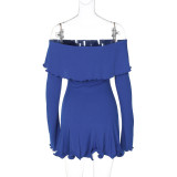 Ruffles Off Shoulder Long Sleeve Mini Dress BLG-D4917477K
