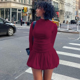 Long Sleeve Solid Color Ruffles Mini Dress BLG-D4917510A