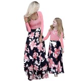 Long Sleeve Parent-child Color Block Floral Print Maxi Dress GFTM-8029