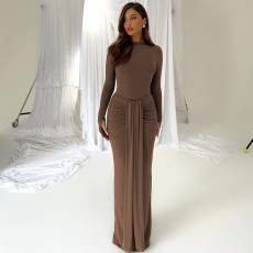 Long Sleeve Slim Tie Up Maxi Dress BLG-D4A17539K