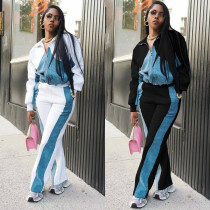 Fashion Denim Patchwork Coat Two Piece Pants Set SH-391297