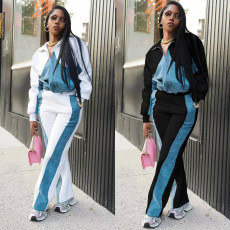 Fashion Denim Patchwork Coat Two Piece Pants Set SH-391297