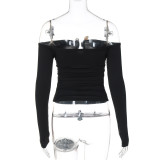 One Shoulder Long Sleeve T Shirt BLG-T4917486K