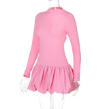 Long Sleeve Solid Color Ruffles Mini Dress BLG-D4917510A