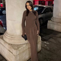 Long Sleeve Slim Tie Up Maxi Dress BLG-D4A17539K