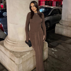 Long Sleeve Slim Tie Up Maxi Dress BLG-D4A17539K
