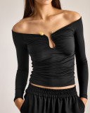One Shoulder Long Sleeve T Shirt BLG-T4917486K