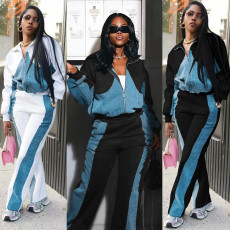 Fashion Denim Patchwork Coat Two Piece Pants Set SH-391297
