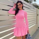Long Sleeve Solid Color Ruffles Mini Dress BLG-D4917510A