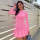 Long Sleeve Solid Color Ruffles Mini Dress BLG-D4917510A