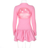 Long Sleeve Solid Color Ruffles Mini Dress BLG-D4917510A