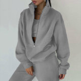 Zipper Sweater Fleece Sweatshirt Pants 2 Piece Set GRST-8786