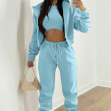Solid Color Hooded Sweatshirt Sport 2 Piece Set GRST-8864