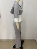 Fashion Patchwork Zipper Half Sleeve Pants Suit LSD-2287
