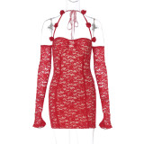 Sexy Halter Long Sleeve Mini Dress BLG-D4A17558K