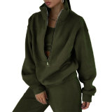 Zipper Sweater Fleece Sweatshirt Pants 2 Piece Set GRST-8786