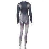 Print Long Sleeve Bodysuit Two Piece Pants Set BLG-S2910118A-1