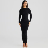Sexy Backless Pleated Long Dress Maxi Dress BLG-D4917426A