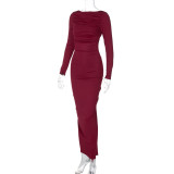 Sexy Backless Pleated Long Dress Maxi Dress BLG-D4917426A